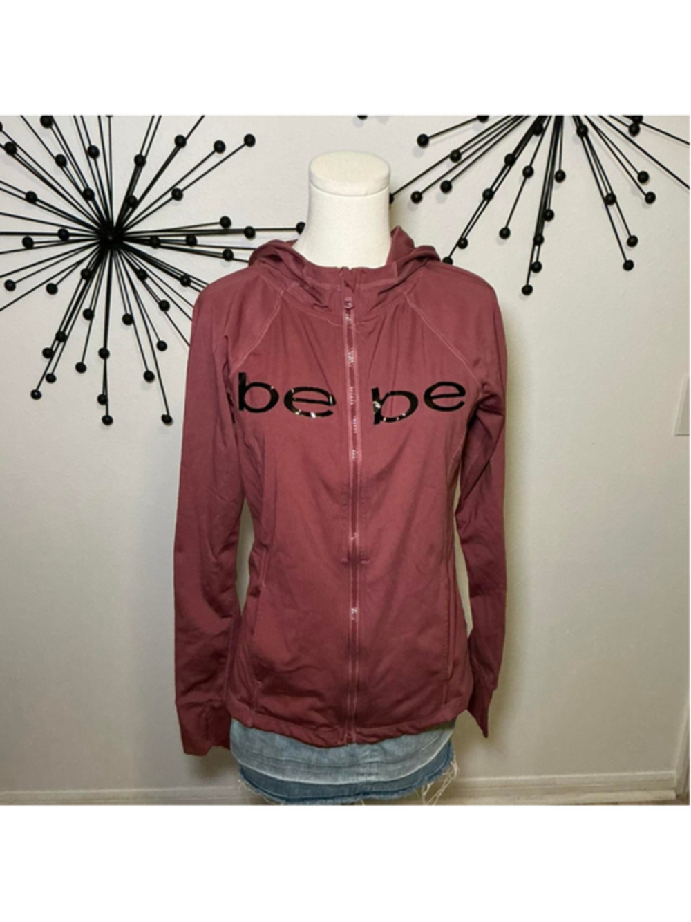 Bebe Pink Zip Up Athletic Jacket Hooded Activewear Jacket Size S